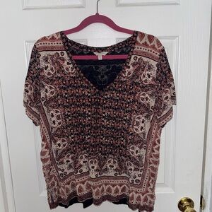 Lucky Brand Bohemian Patterned V-Neck Top
